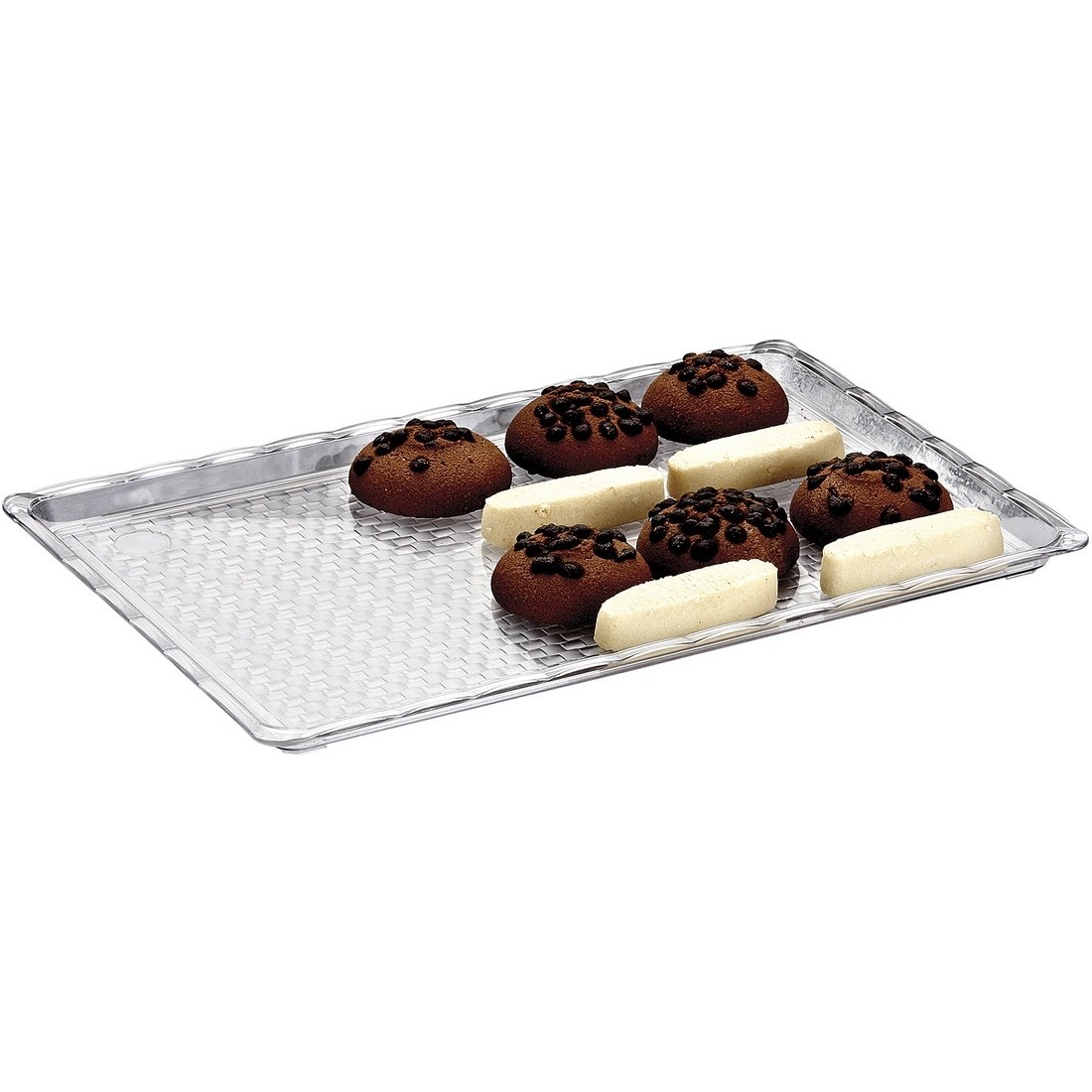 POLİCARBON PASTANE TEŞHİR TEPSİ (20*30 CM)  ŞEFFAF-SİYAH-BEYAZ