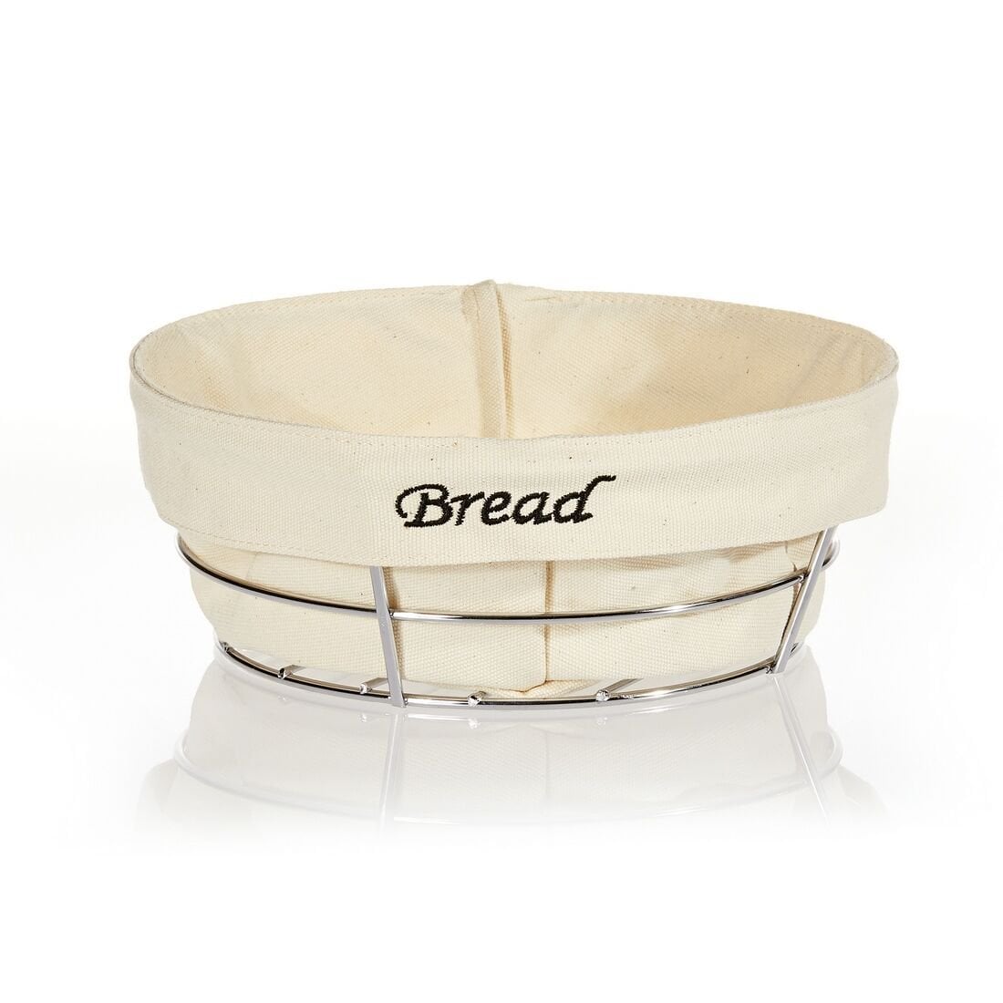 BEYAZ BEZLİ YUVARLAK EKMEK SEPETİ 23*23*8,5 CM BEYAZ BEZLİ KROM TELLİ