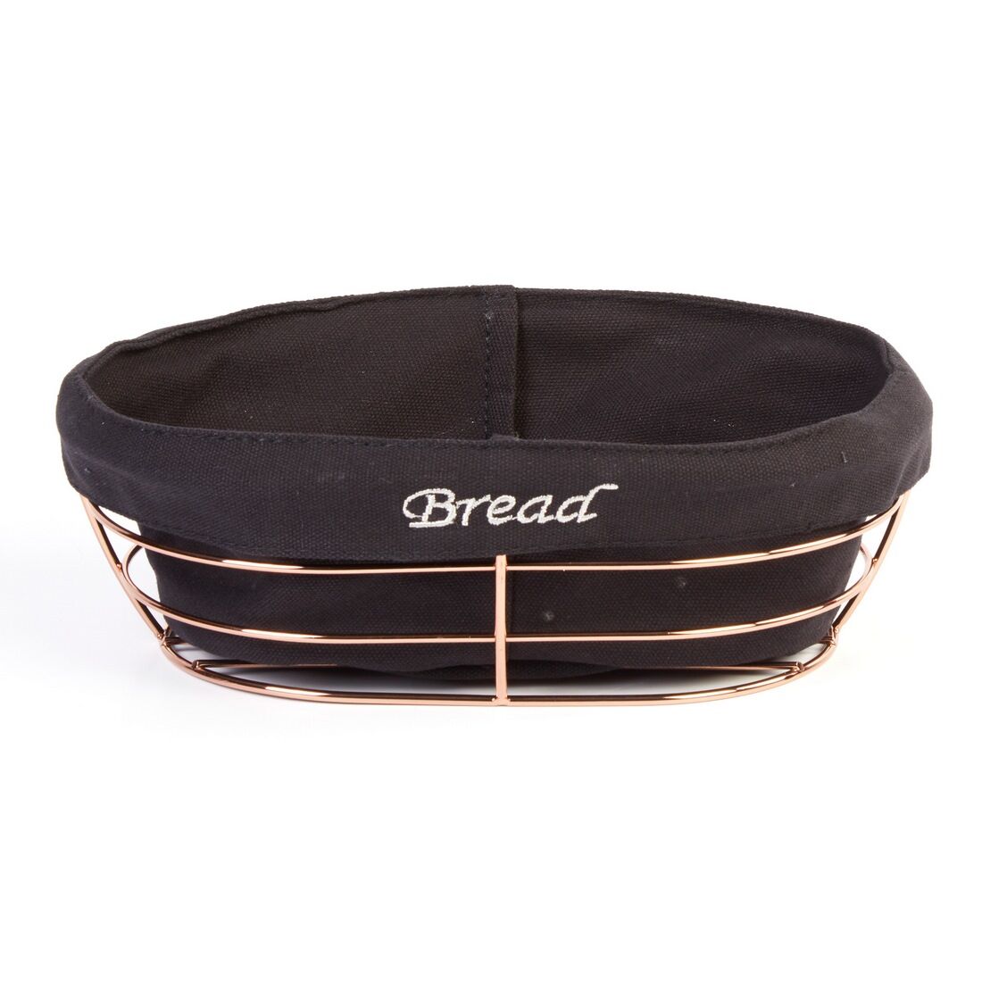 SİYAH BEZLİ OVAL EKMEK SEPETİ BAKIR TELLİ 26*17*6,5 CM